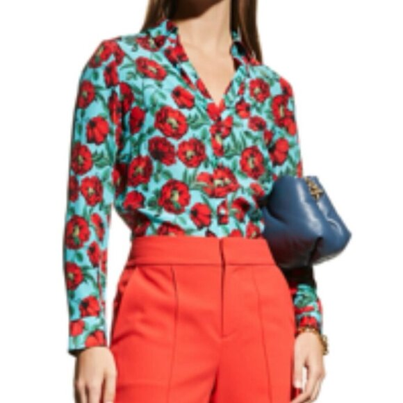ALICE+OLIVIA SILK BLOUSE BUTTON DOWN PREPPY CHIC TRENDY GREEN RED FLORAL
SZ XS - Picture 2 of 14